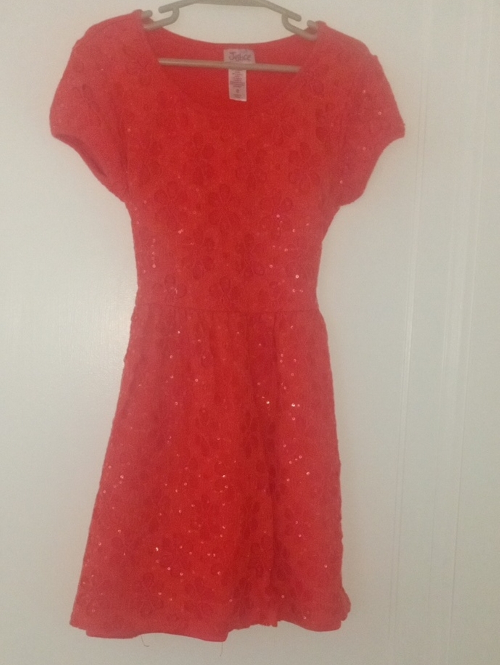 girl 7/8 coral orange with sequin accent dress Justice